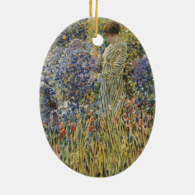 Lady in a Garden by Frederick Frieseke, Fine Art Ceramic Ornament (Back)
