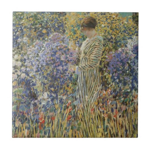 Lady in a Garden by Frederick Frieseke Fine Art Ceramic Tile