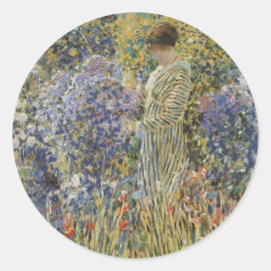 Lady in a Garden by Frederick Frieseke, Fine Art Classic Round Sticker