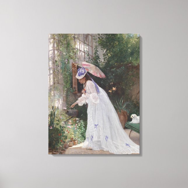 Lady in a Garden Caring For Her Flowers With Love Canvas Print (Front)