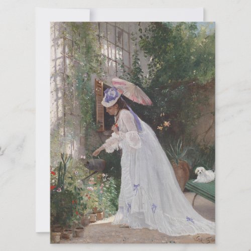 Lady in a Garden Caring For Her Flowers With Love Card