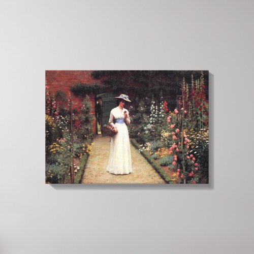 Lady in a Garden Painting by Leighton Canvas Print