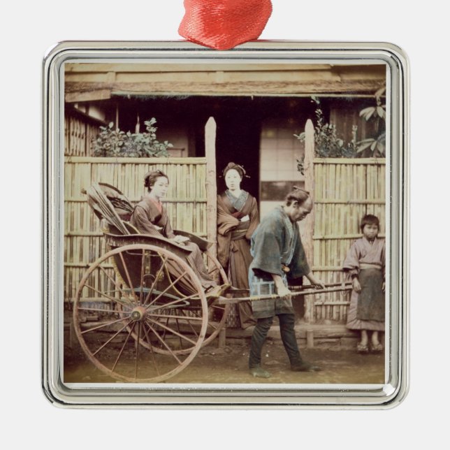 Lady in a rickshaw, c.1890s (coloured photo) metal ornament (Front)