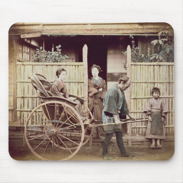Lady in a rickshaw, c.1890s (coloured photo) mouse pad (Front)