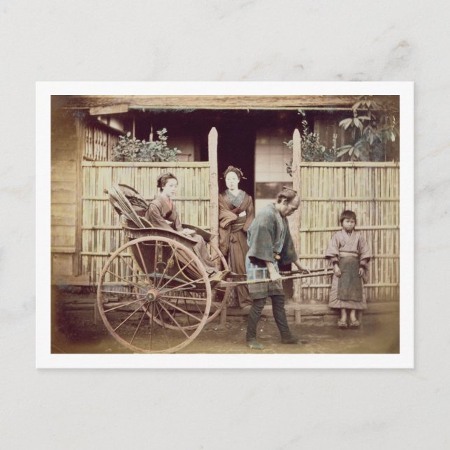 Lady in a rickshaw, c.1890s (coloured photo) postcard (Front)