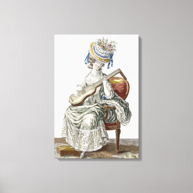 Lady in a Shot Taffeta Dress Trimmed with Lace Pla Canvas Print (Front)