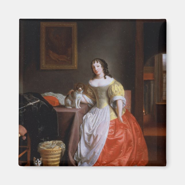 Lady in a yellow and red dress magnet (Front)