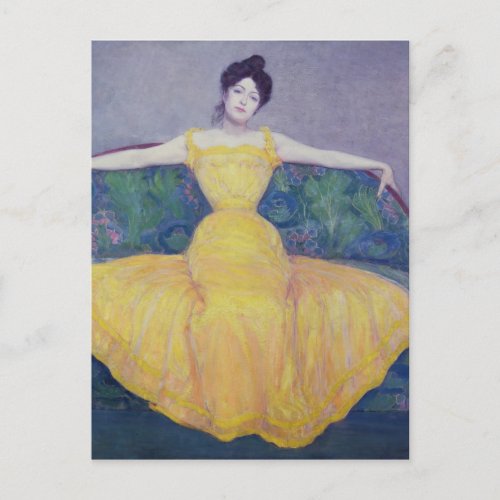 Lady in a Yellow Dress 1899 Postcard