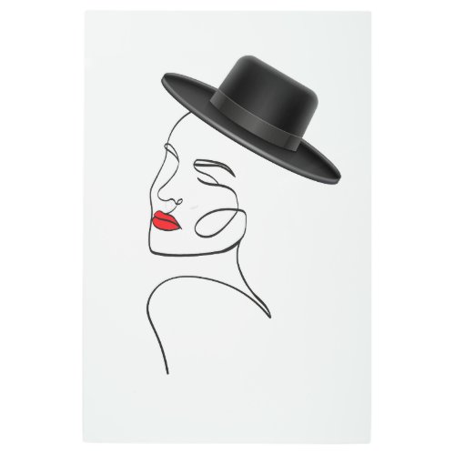 Lady in Black Hat with Red Lips Line Art