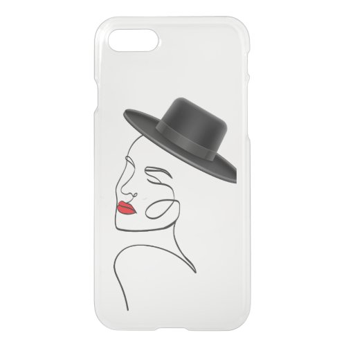 Lady in Black Hat with Red Lips Line Art iPhone SE87 Case