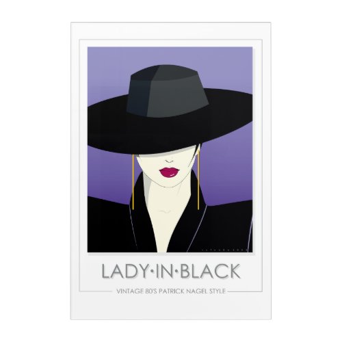 Lady In Black _ in style of 80s Patrick Nagel Acrylic Print