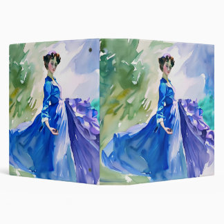 Lady in Blue Dress - Watercolor Painting 3 Ring Binder