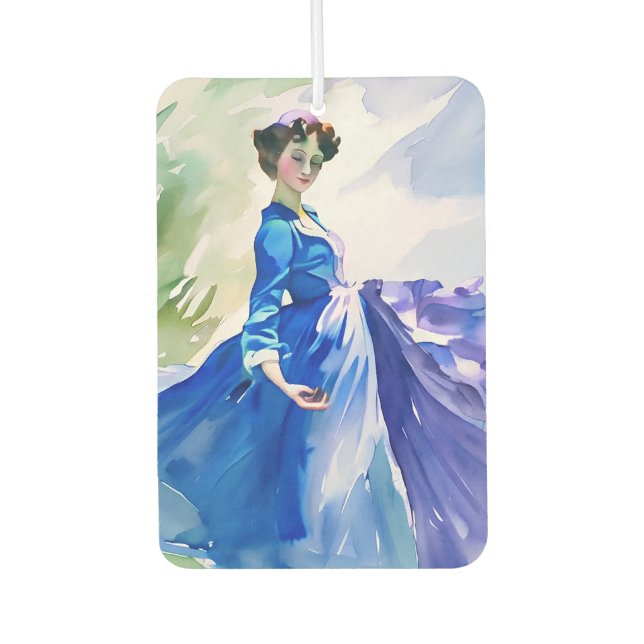 Lady in Blue Dress - Watercolor Painting Air Freshener (Front)