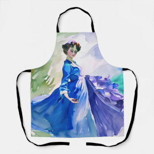 Lady in Blue Dress - Watercolor Painting Apron