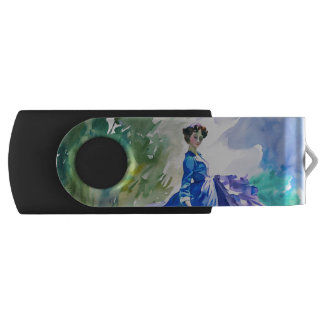 Lady in Blue Dress - Watercolor Painting Flash Drive