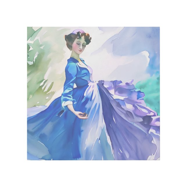 Lady in Blue Dress - Watercolor Painting Gallery Wrap (Front)