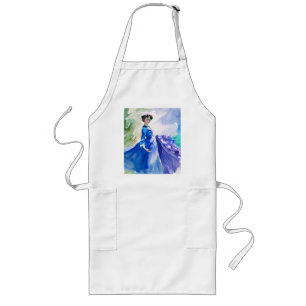 Lady in Blue Dress - Watercolor Painting Long Apron