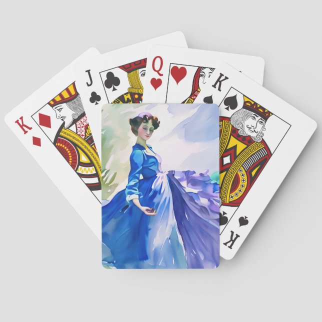 Lady in Blue Dress - Watercolor Painting Poker Cards (Back)