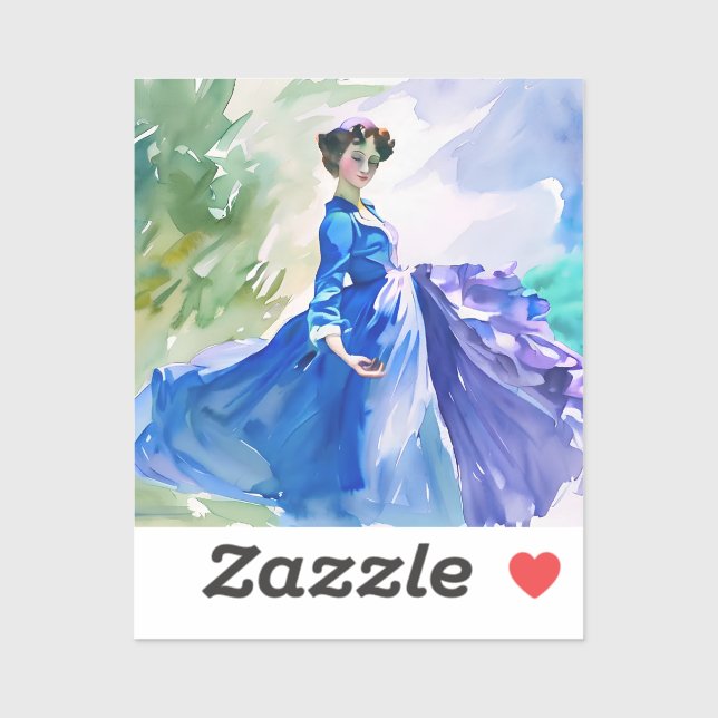 Lady in Blue Dress - Watercolor Painting Sticker (Sheet)