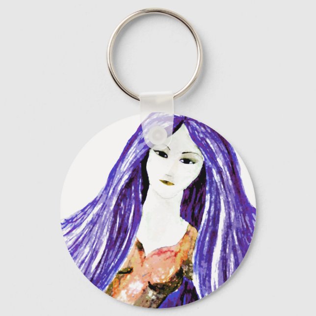 Lady in Brown and Purple. Keychain (Front)