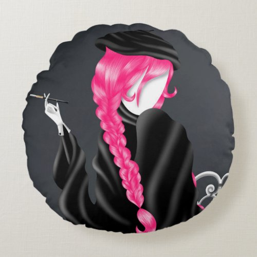 Lady in Cafe Round cushion