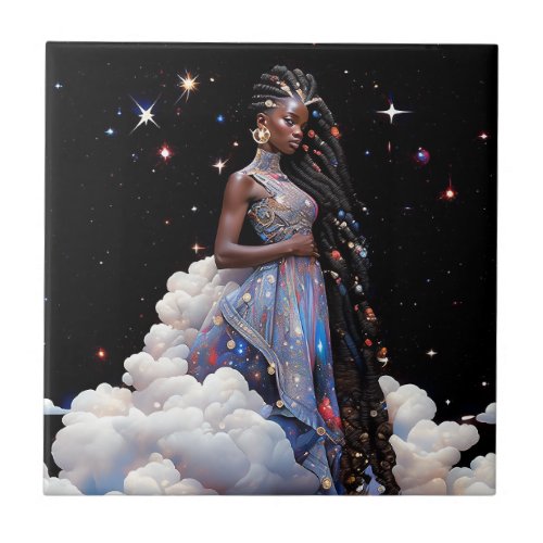 Lady In Clouds African American Art Ceramic Tile