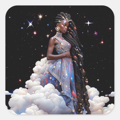 Lady In Clouds African American Art Square Sticker