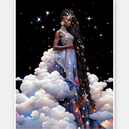 Lady In Clouds African American Art Sticker