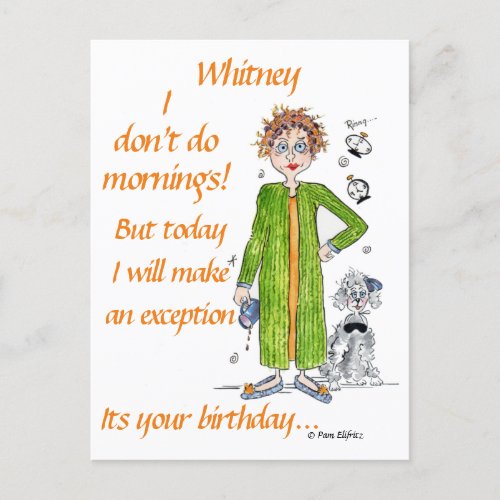 Lady in Curlers and Green Robe says Happy Birthday Postcard