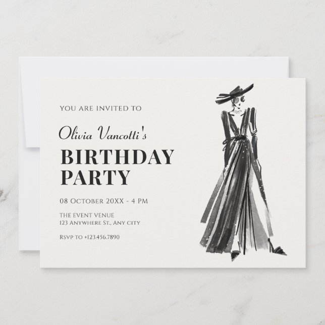 Lady in Elegant Gown birthday Invitation (Front)