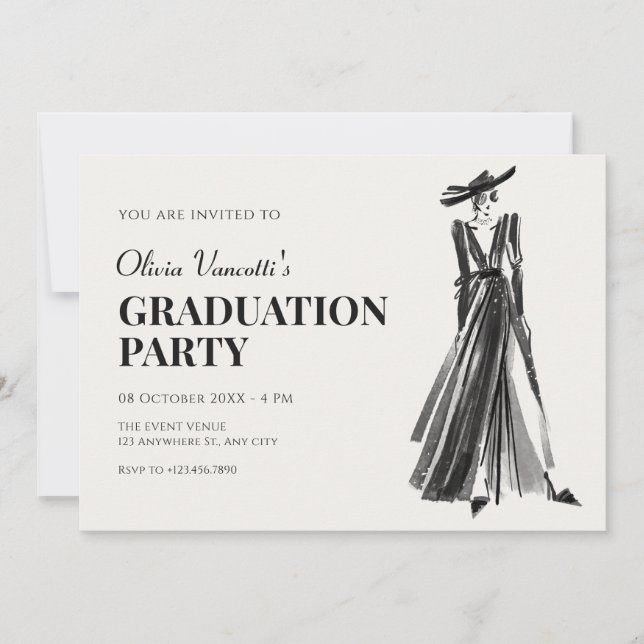 Lady in Elegant Gown fashion graduation  Invitation (Front)