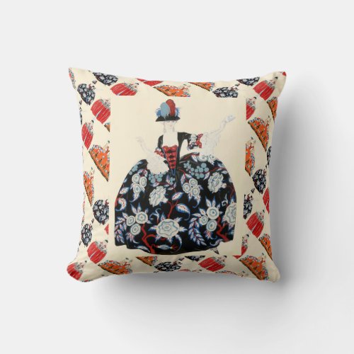 LADY IN FLORAL DRESS ART DECO FASHION COSTUME THROW PILLOW