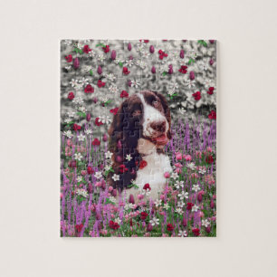 Lady in Flowers - Brittany Spaniel Dog Jigsaw Puzzle