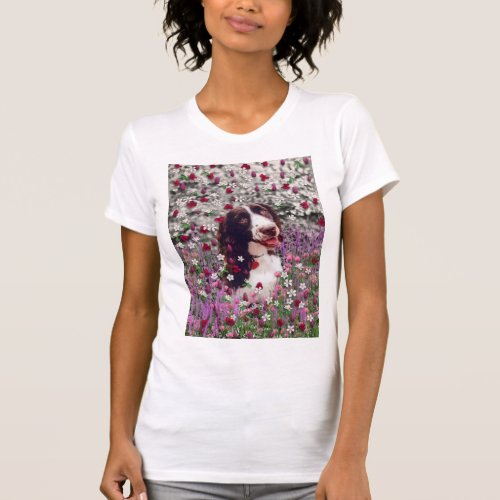 Lady in Flowers - Brittany Spaniel Dog T-Shirt