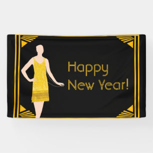 Lady in Gold Roaring 20s Happy New Year Banner