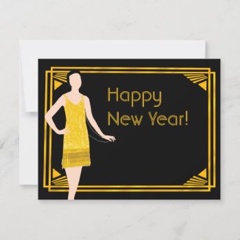 Lady In Gold Roaring 20s Happy New Year Postcard by sfcount at Zazzle