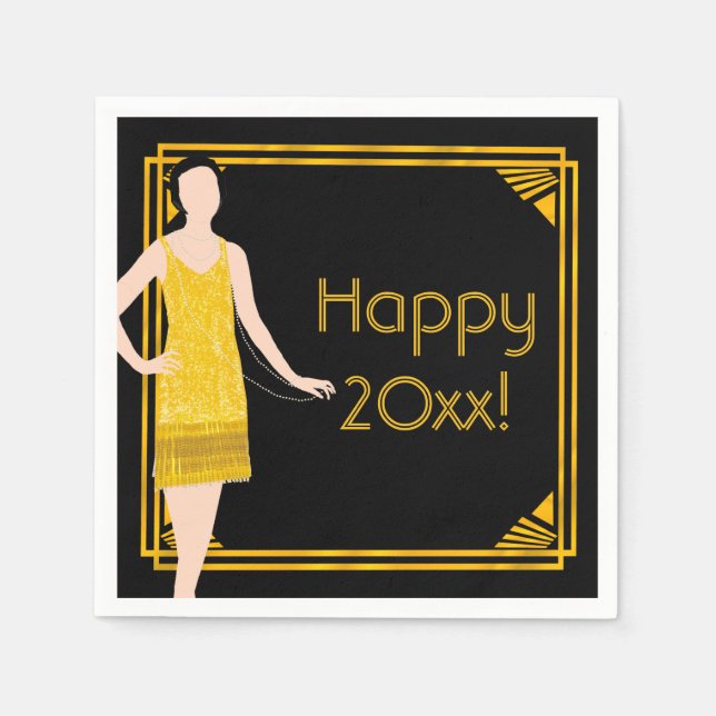 Lady in Gold Roaring 20s New Year's Eve Party Napkins (Front)