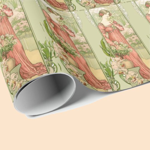 Lady in greenhouse with flowers wrapping paper