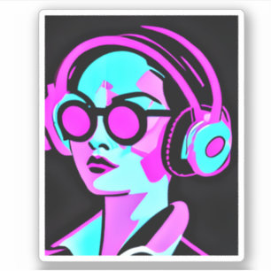 Lady in Headphones Jamming to Music Sticker