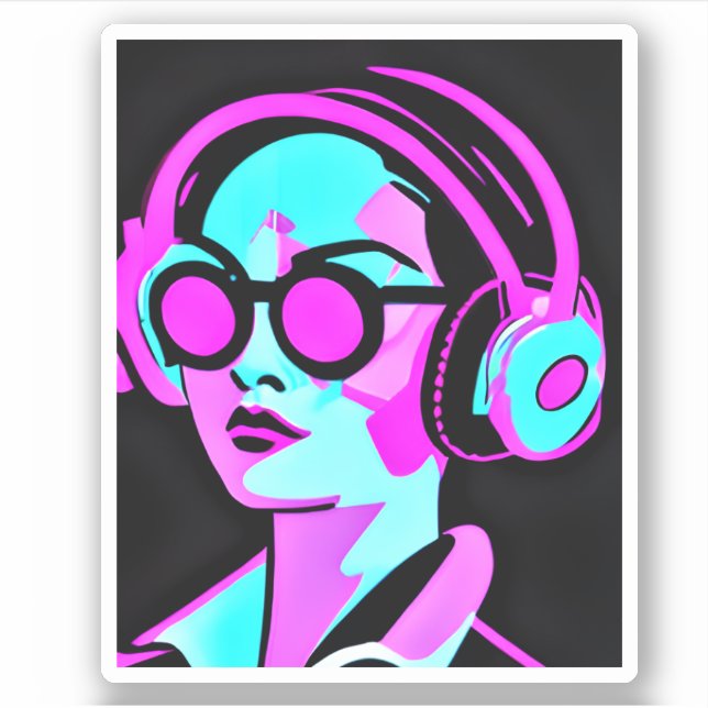 Lady in Headphones Jamming to Music Sticker (Front)