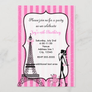 Lady in Paris Eiffel Tower Pink Poodle Invitation