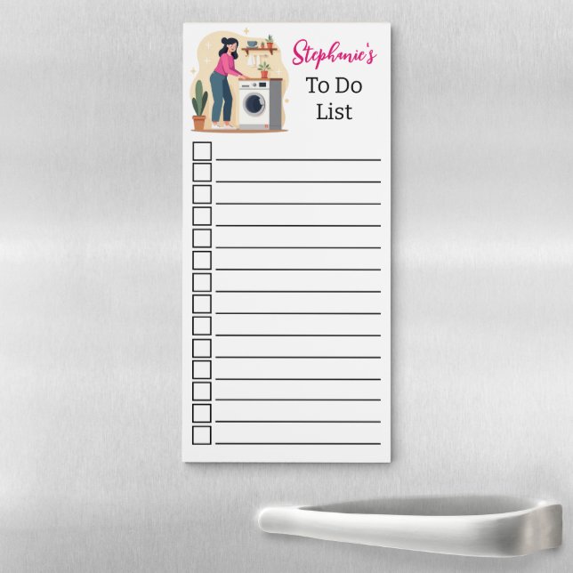 Lady In Pink With Washing Machine Laundry Magnetic Notepad (In Situ)
