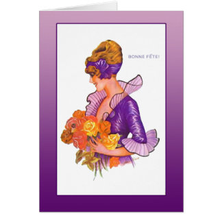 Lady in Purple with French Text Bonne Fete Cards