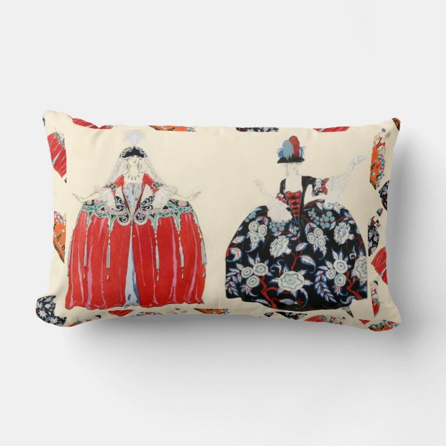 LADY IN RED ART DECO FASHION COSTUME DESIGNER LUMBAR PILLOW (Front)