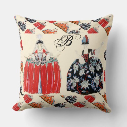 LADY IN RED ART DECO FASHION COSTUME MONOGRAM THROW PILLOW