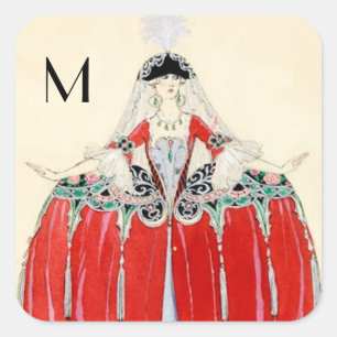 LADY IN RED,BEAUTY FASHION COSTUME DESIGN MONOGRAM SQUARE STICKER