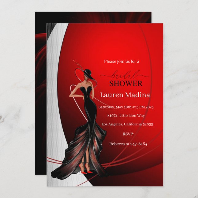 Lady in Red bridal shower Invitation (Front/Back)
