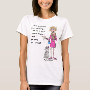 Lady in red drawing forgetful aging text T-Shirt
