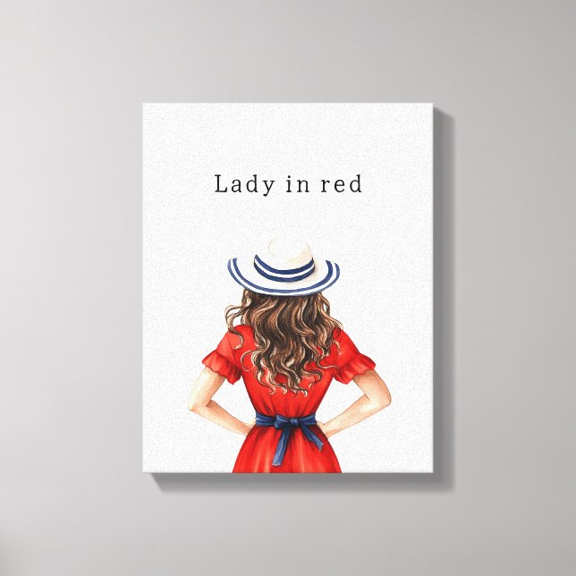 Lady in Red Dress Brown Hair Canvas Print (Front)