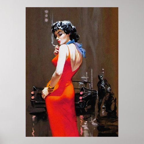 Lady In Red Dress Vintage Pulp Cover art